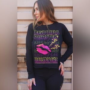 KISS MY SASS beautiful disaster long sleeve top 2x NWT 14 16 46” curvy recovery